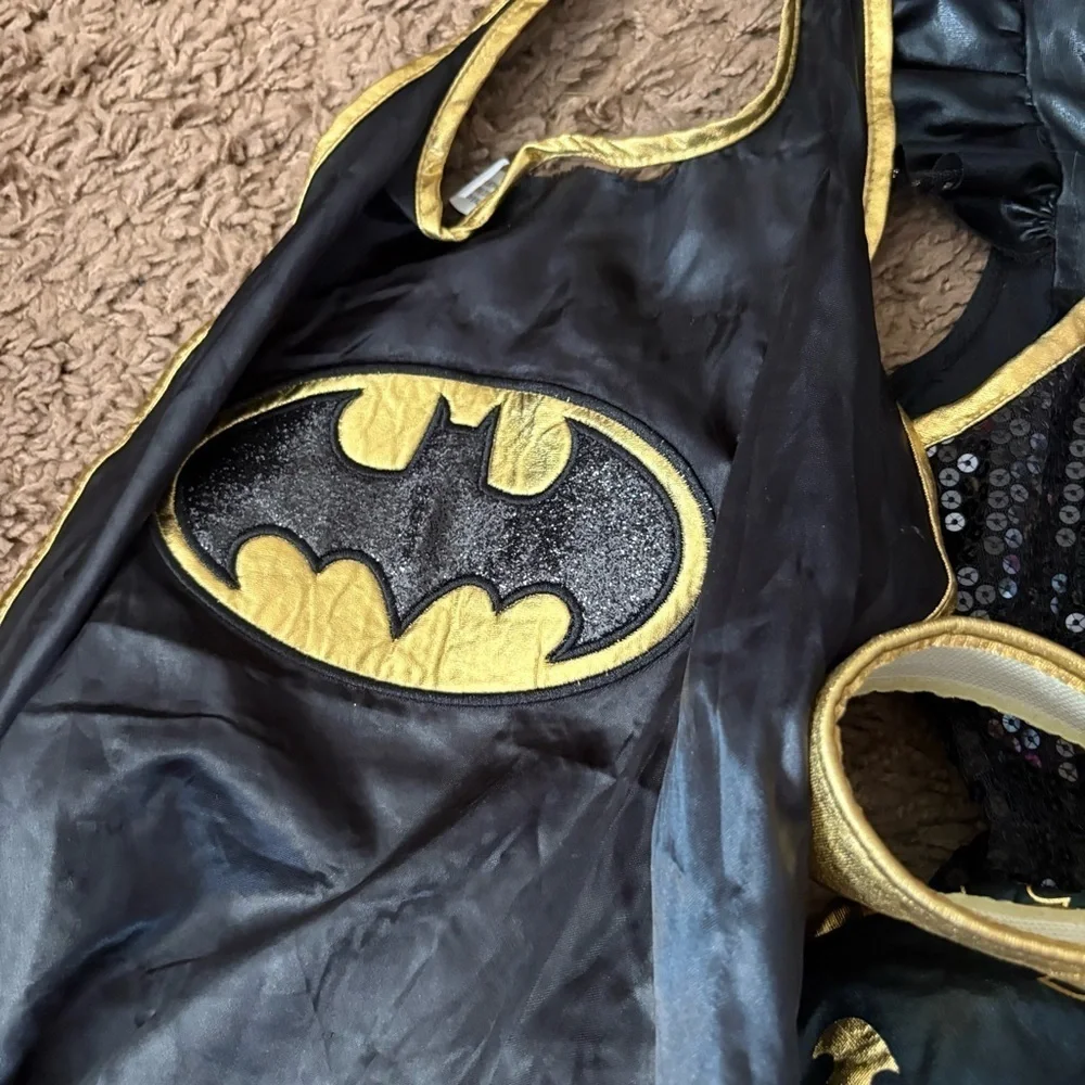 Batgirl Batman Dress Costume W/ Cape Medium Sequin Black Gold Halloween Super